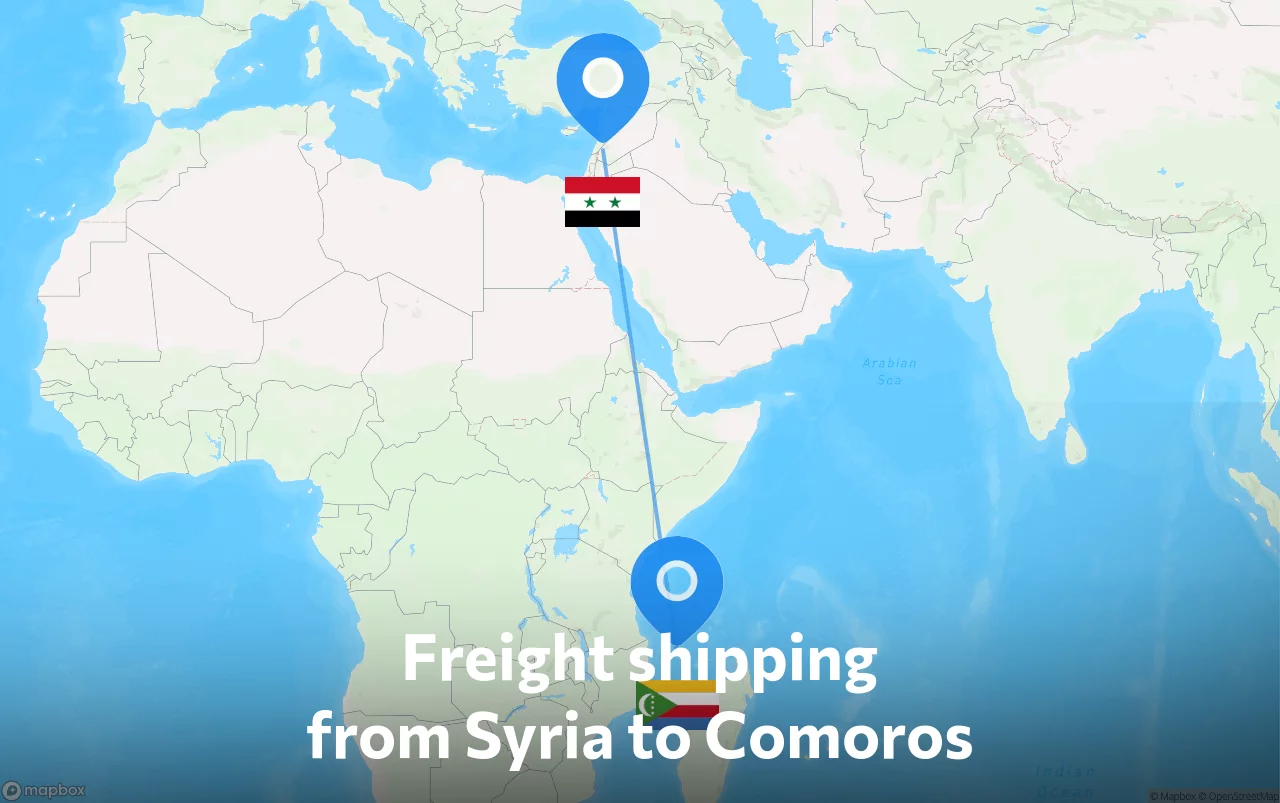Shipping route from Syria to Comoros