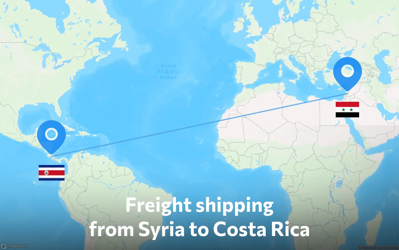 Shipping route from Syria to Costa Rica