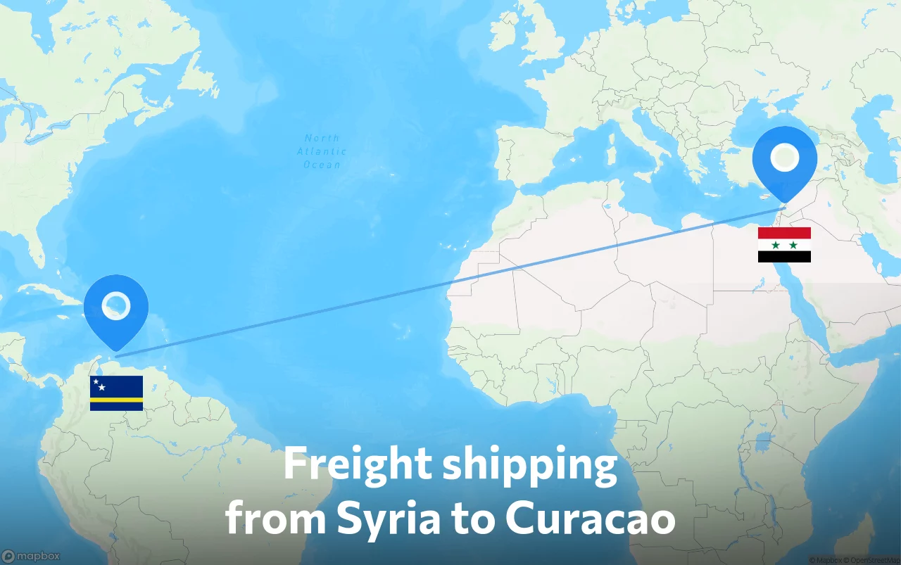 Shipping route from Syria to Curacao