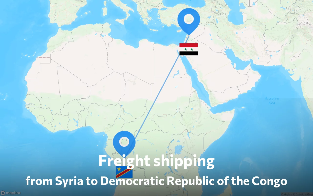 Shipping route from Syria to Democratic Republic of the Congo