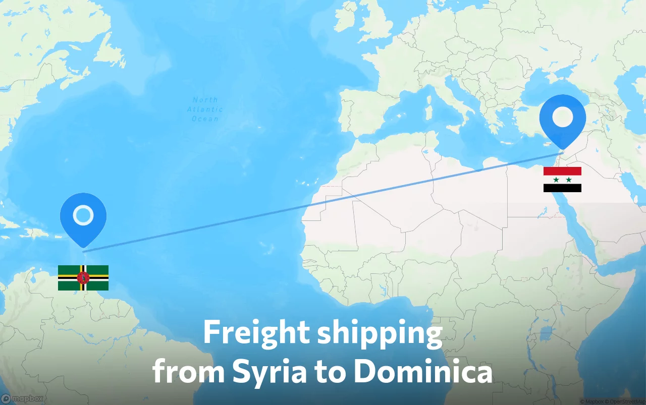 Shipping route from Syria to Dominica
