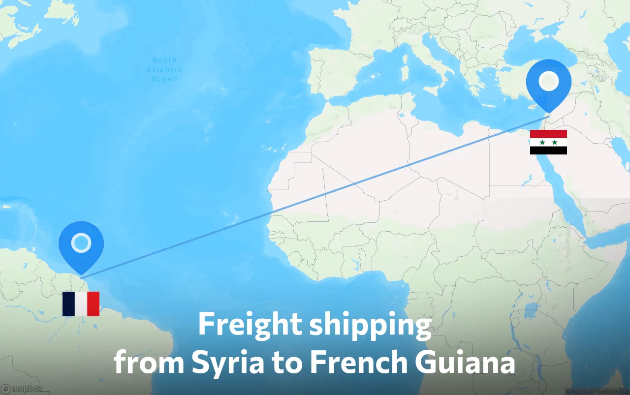 Shipping route from Syria to French Guiana