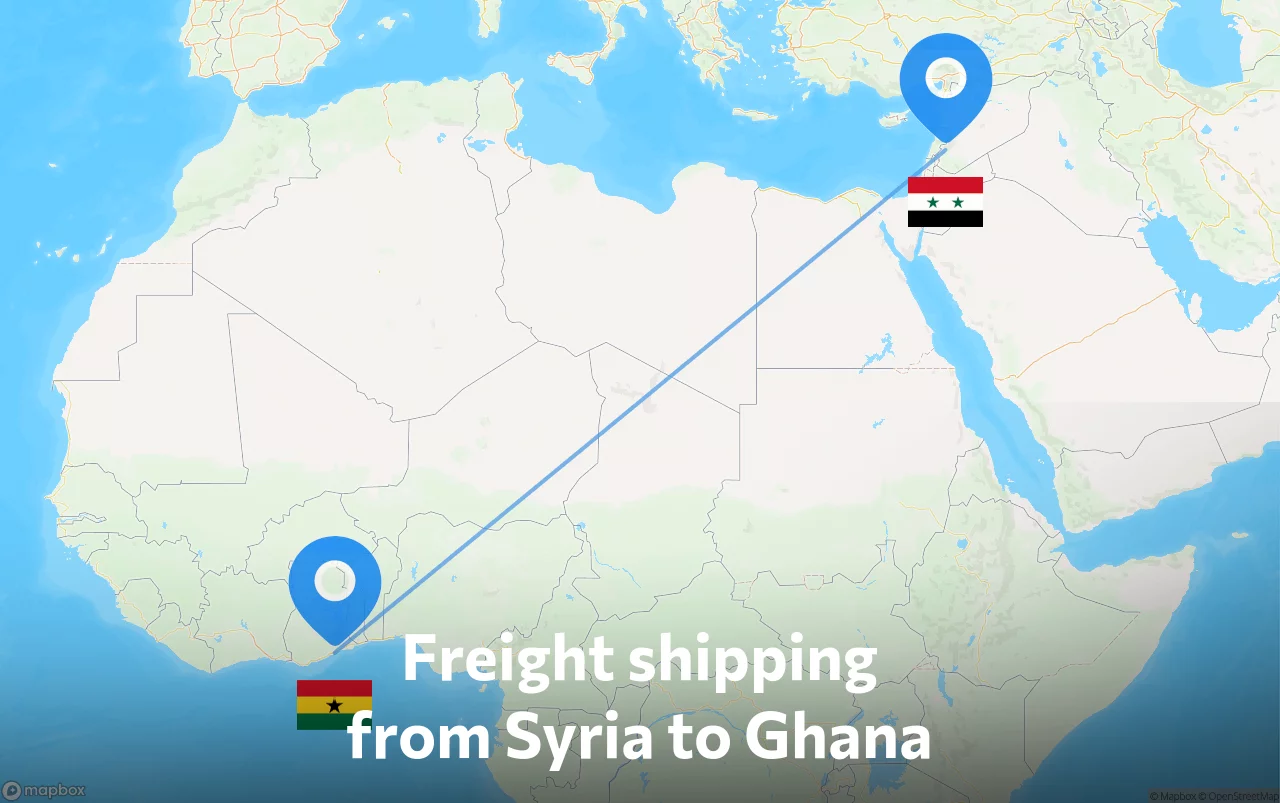 Shipping route from Syria to Ghana