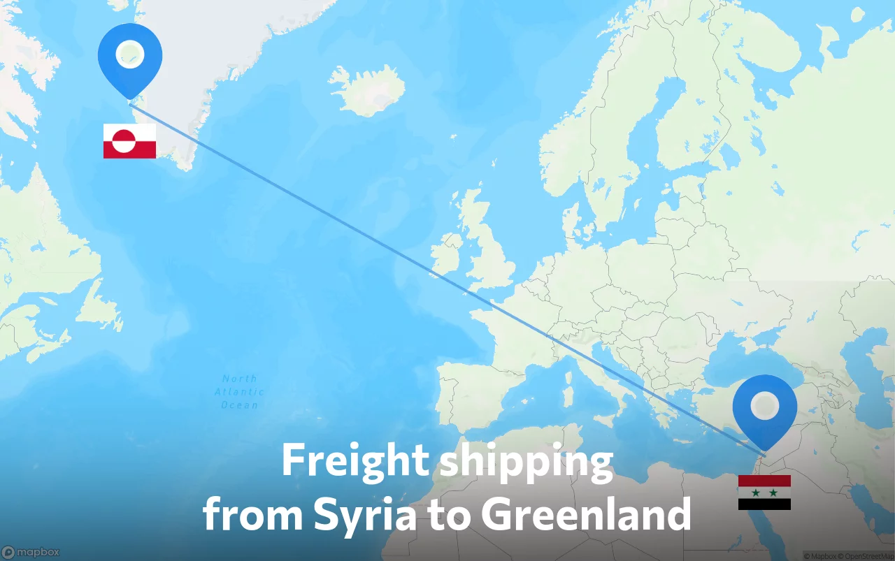 Shipping route from Syria to Greenland