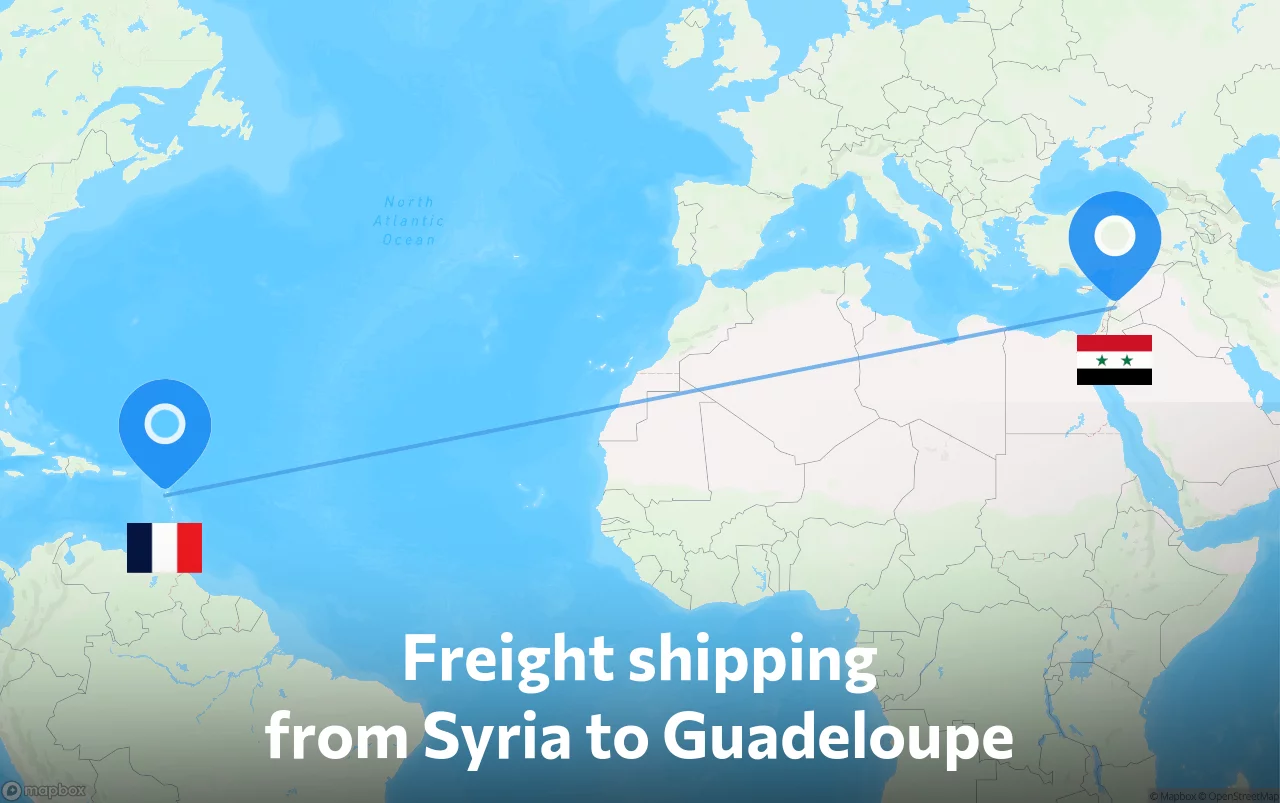 Shipping route from Syria to Guadeloupe