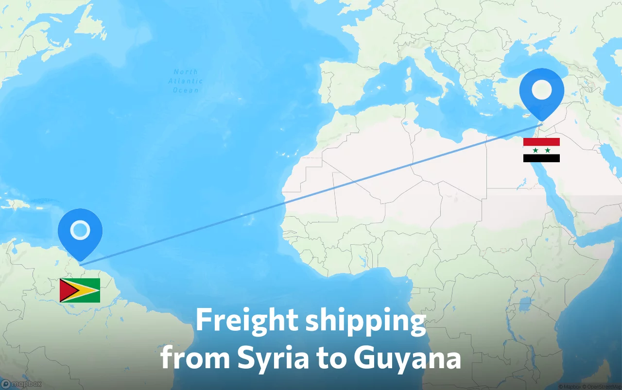 Shipping route from Syria to Guyana
