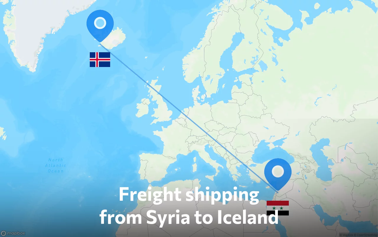Shipping route from Syria to Iceland