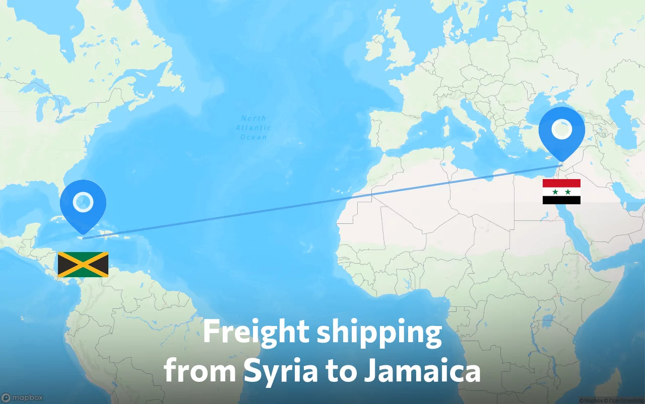 Shipping route from Syria to Jamaica