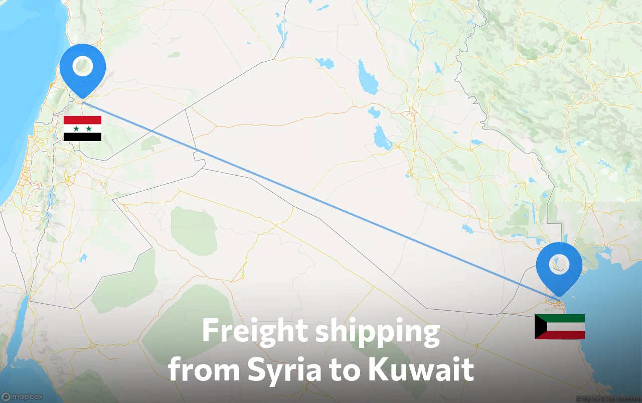 Shipping route from Syria to Kuwait