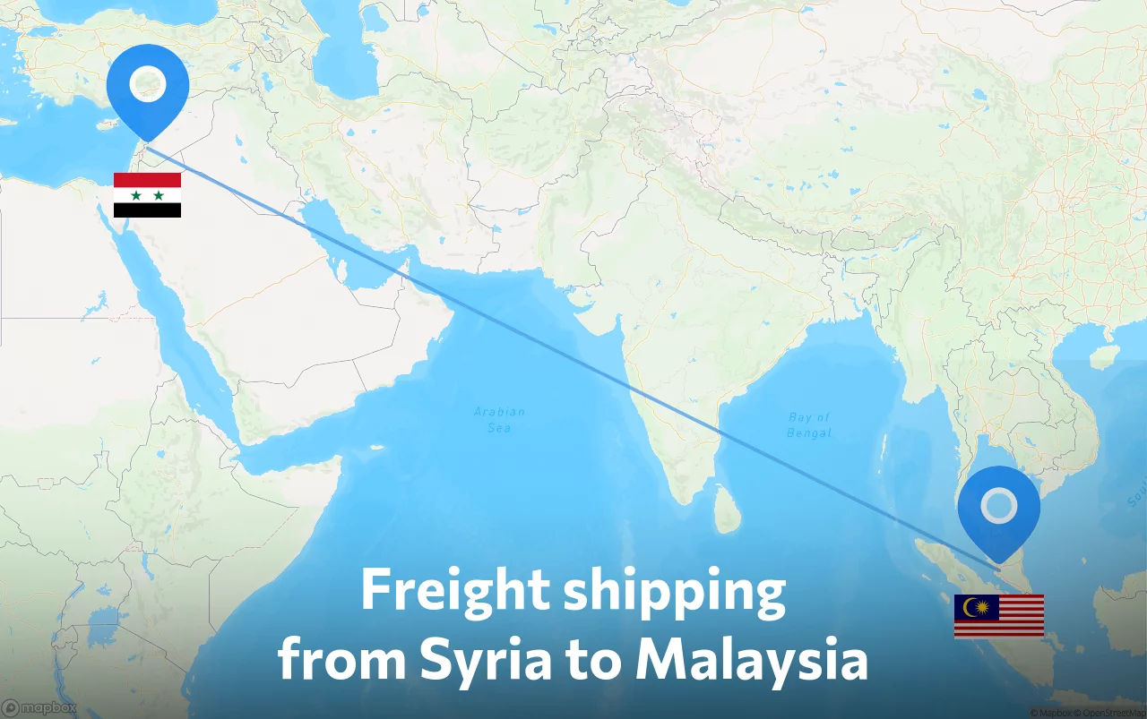 Shipping route from Syria to Malaysia