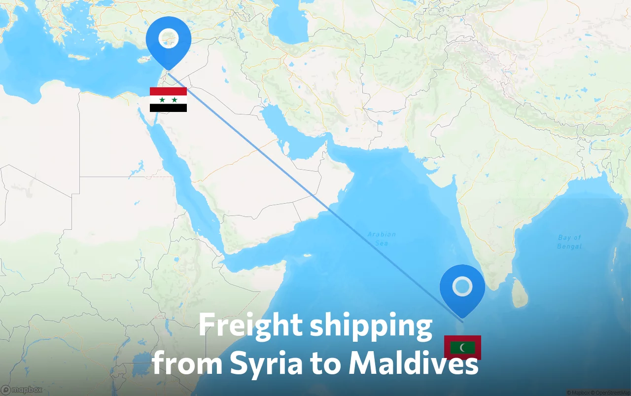 Shipping route from Syria to Maldives