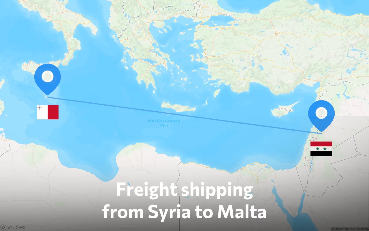 Shipping route from Syria to Malta