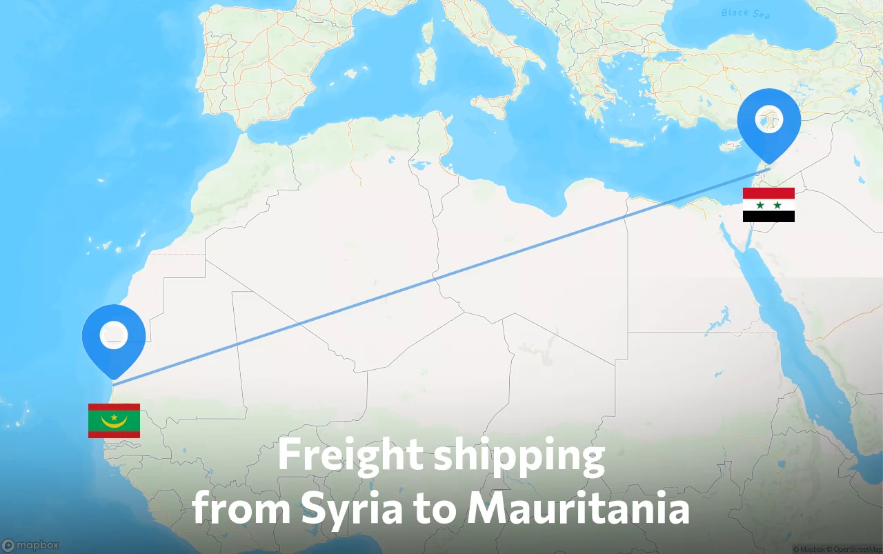Shipping route from Syria to Mauritania