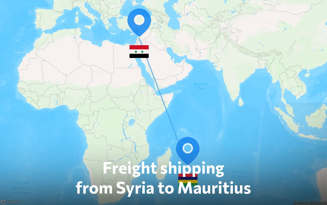 Shipping route from Syria to Mauritius