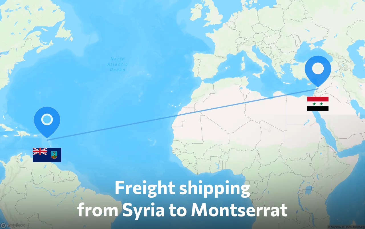Shipping route from Syria to Montserrat