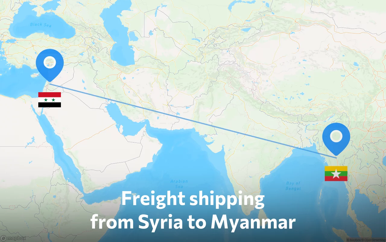 Shipping route from Syria to Myanmar