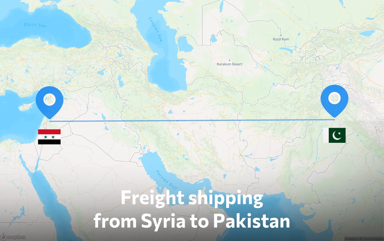 Shipping route from Syria to Pakistan
