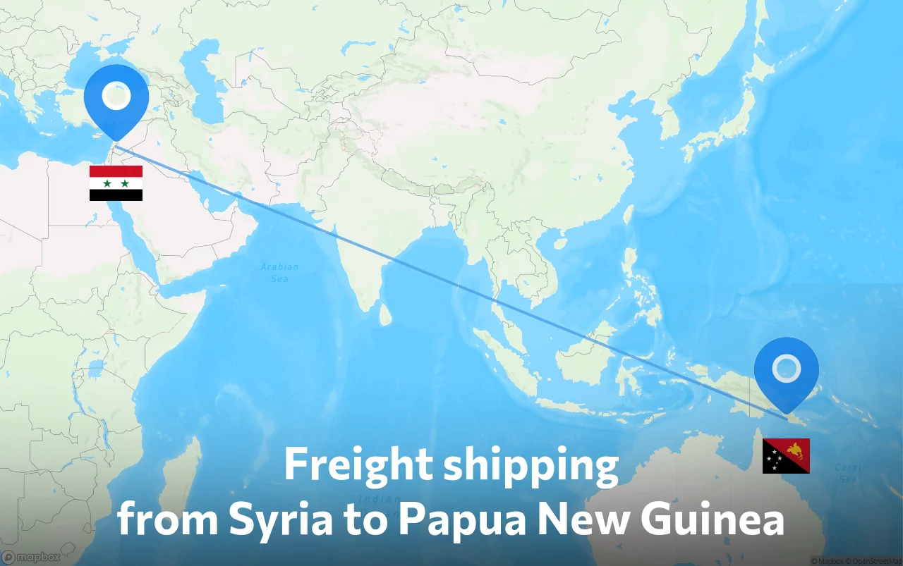 Shipping route from Syria to Papua New Guinea