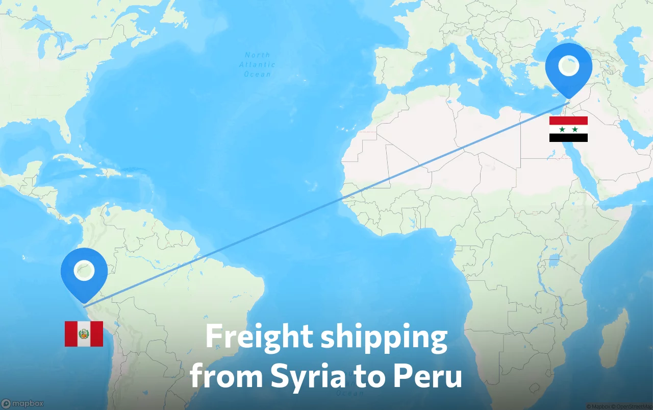Shipping route from Syria to Peru