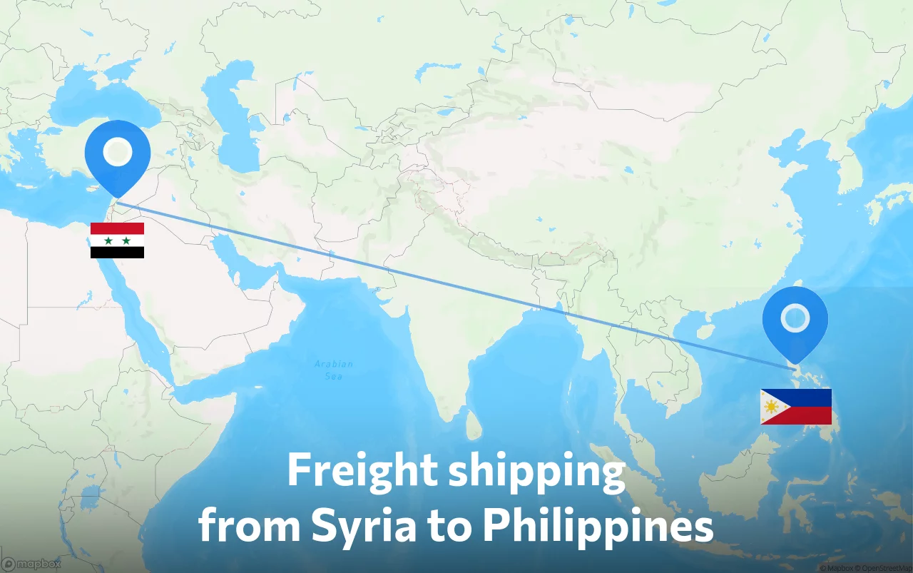 Shipping route from Syria to Philippines