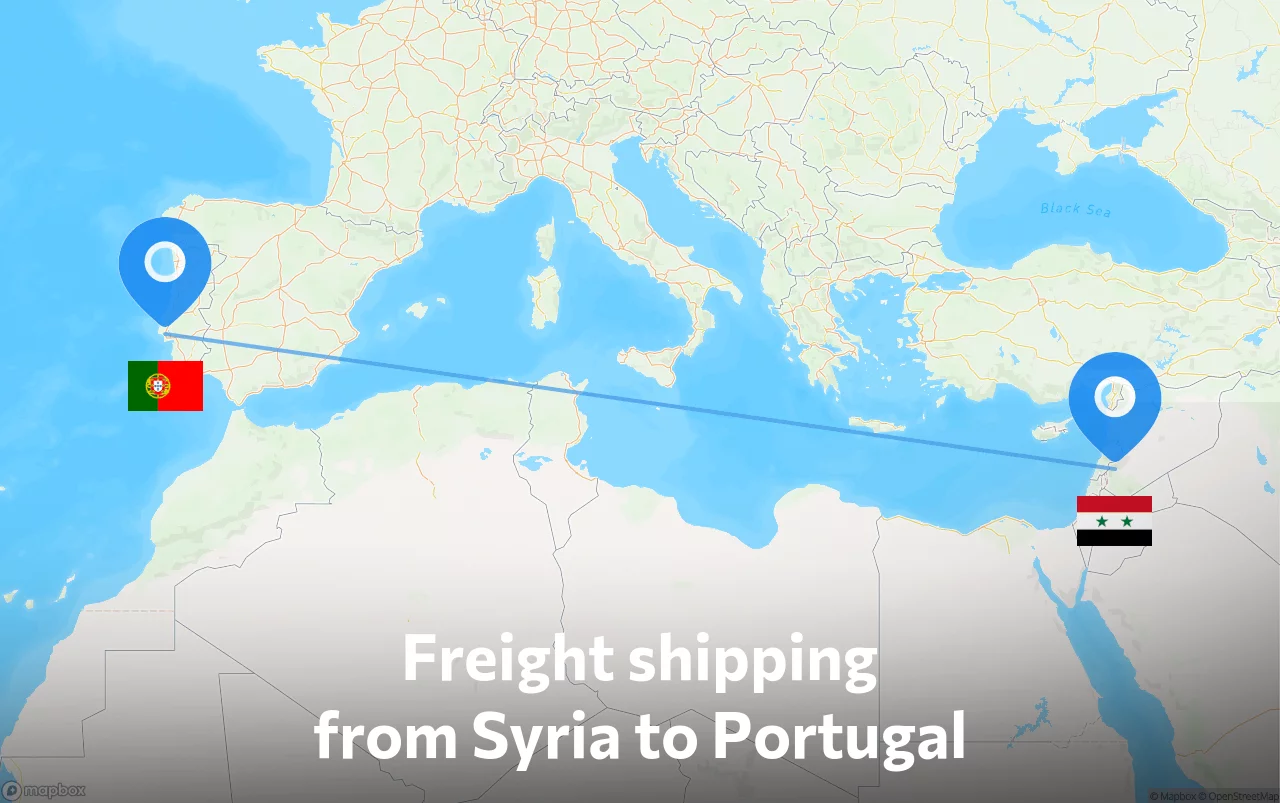 Shipping route from Syria to Portugal