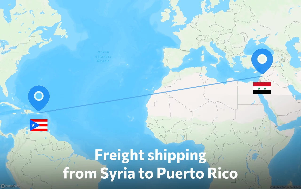 Shipping route from Syria to Puerto Rico