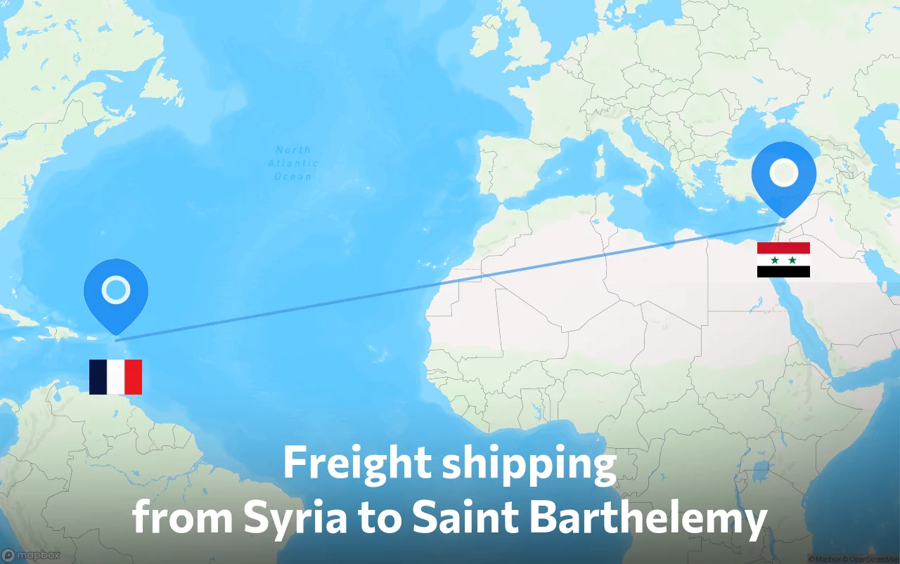 Shipping route from Syria to Saint Barthelemy