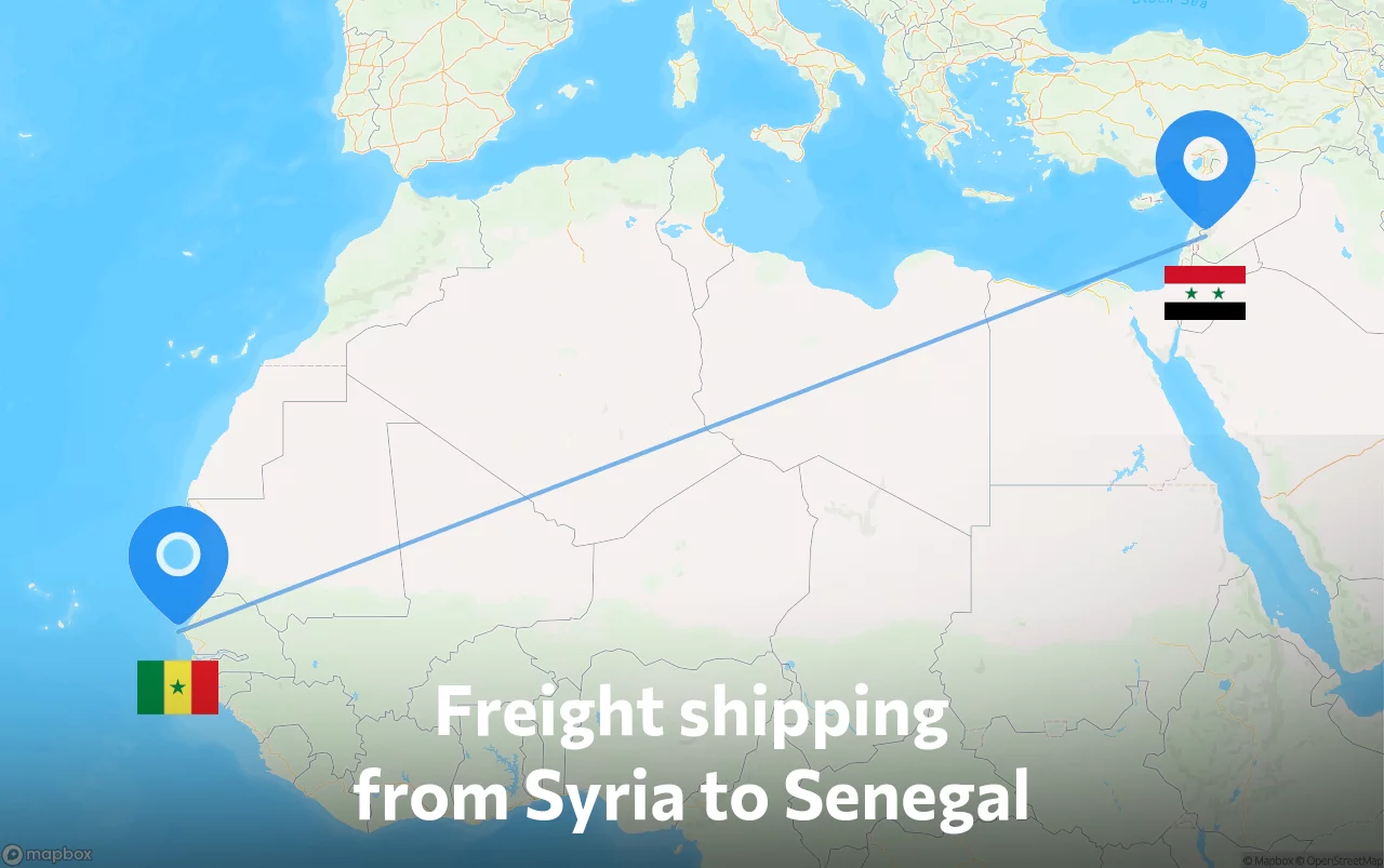 Shipping route from Syria to Senegal