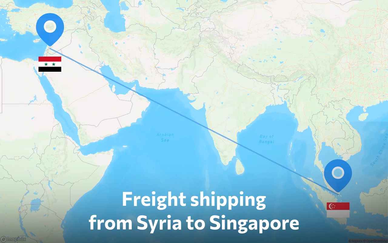 Shipping route from Syria to Singapore