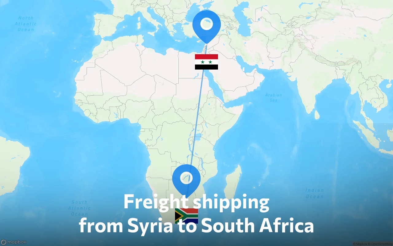 Shipping route from Syria to South Africa