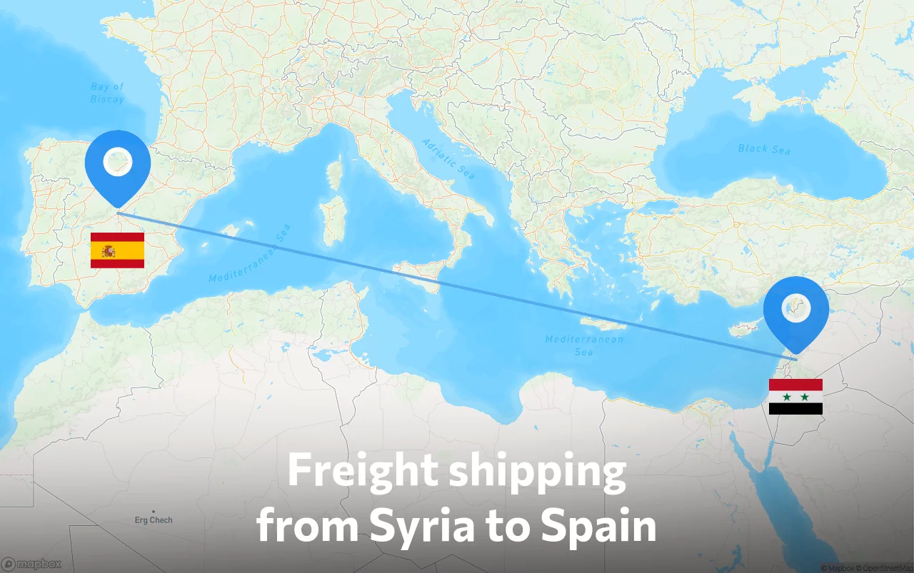 Shipping route from Syria to Spain
