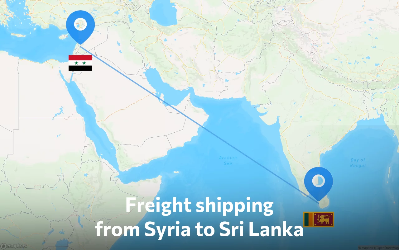 Shipping route from Syria to Sri Lanka