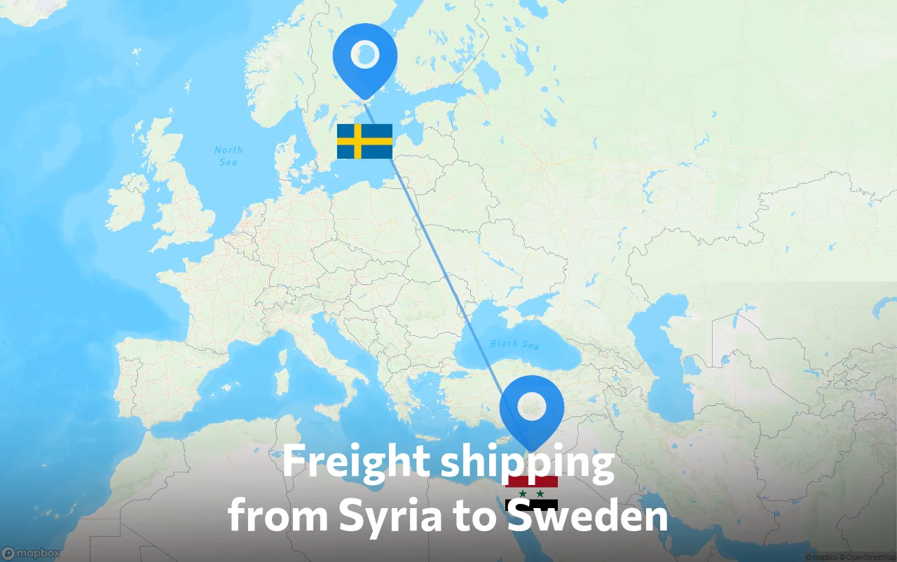 Shipping route from Syria to Sweden
