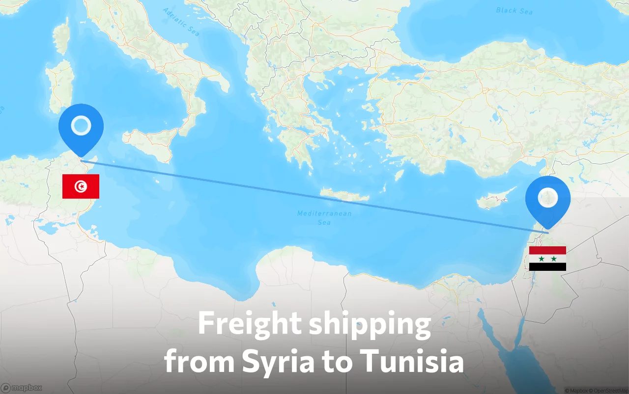 Shipping route from Syria to Tunisia