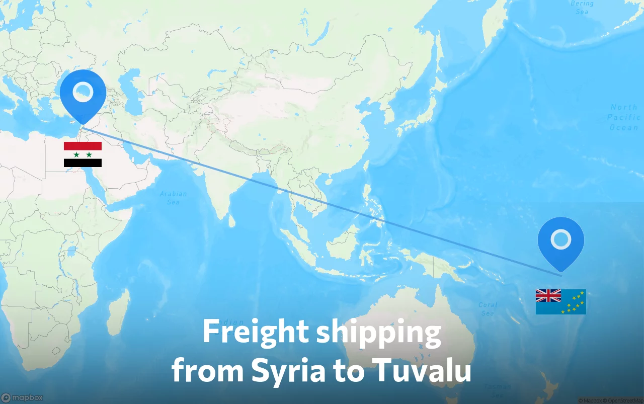 Shipping route from Syria to Tuvalu