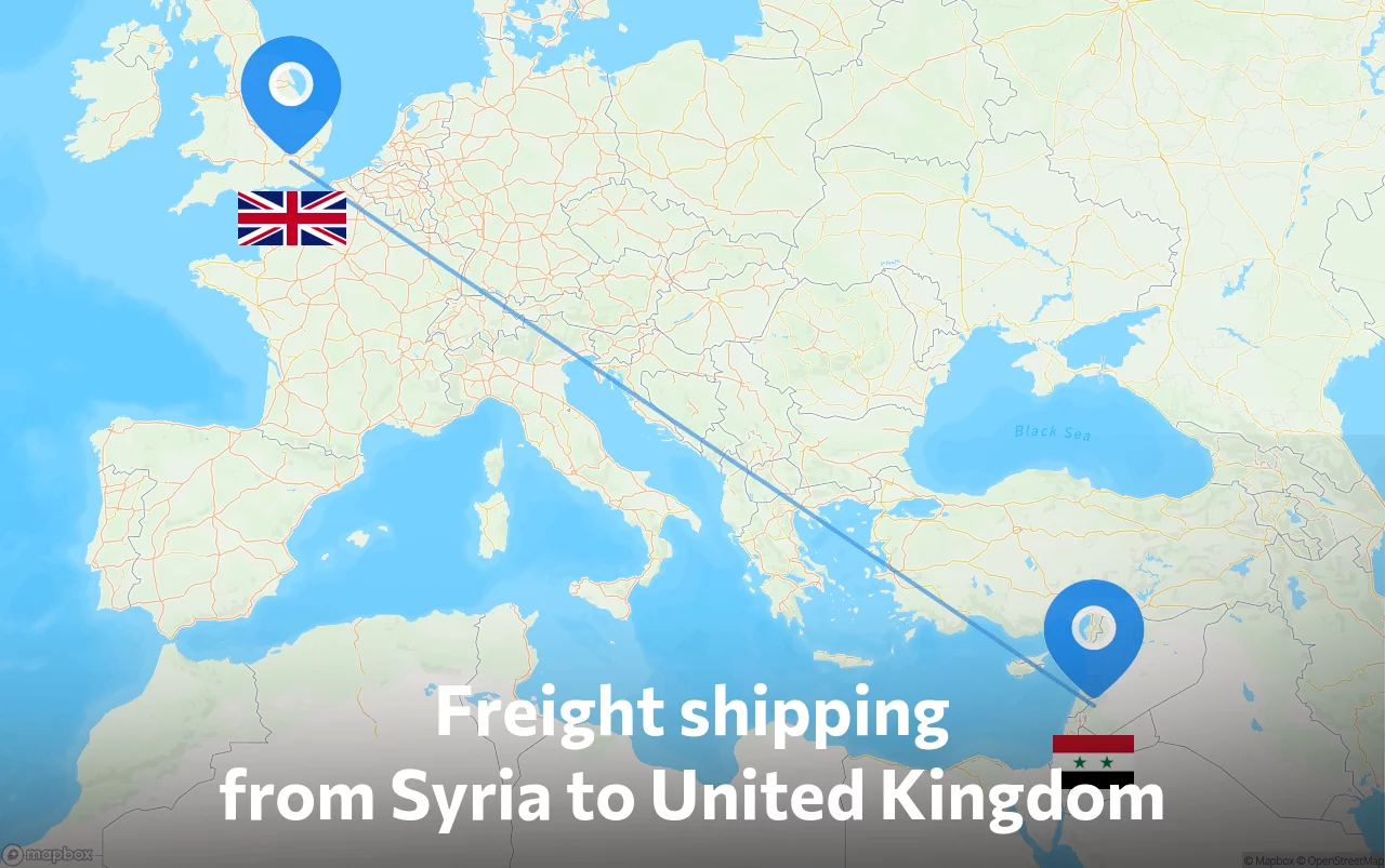 Shipping route from Syria to United Kingdom