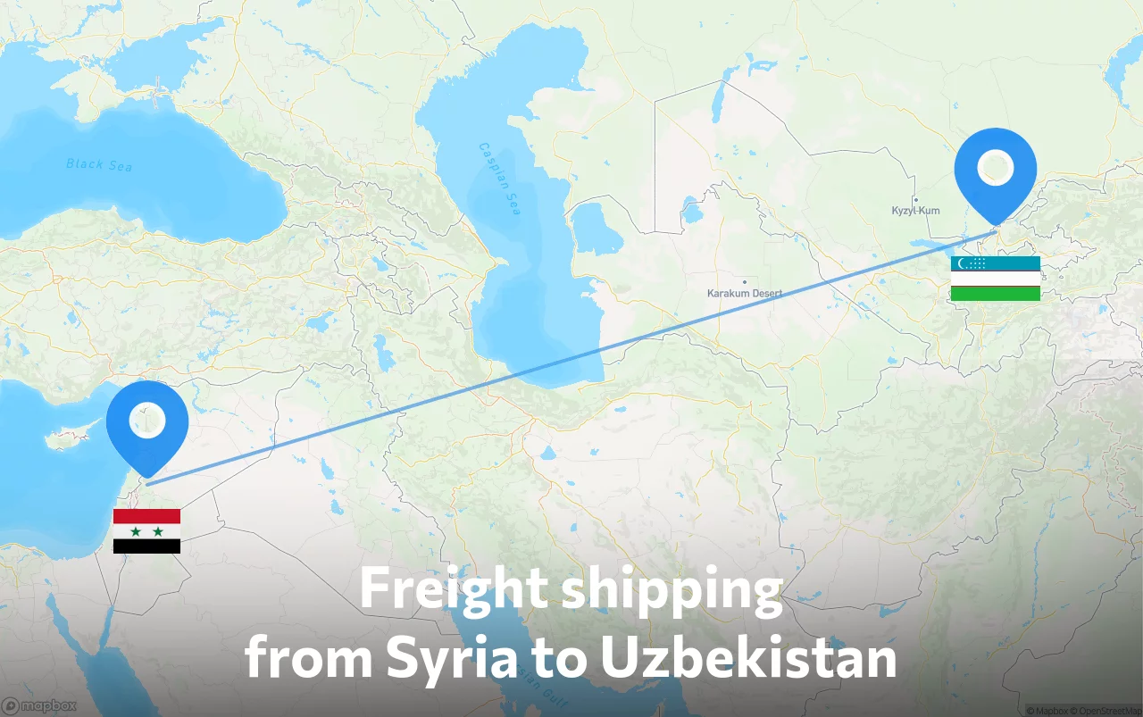 Shipping route from Syria to Uzbekistan
