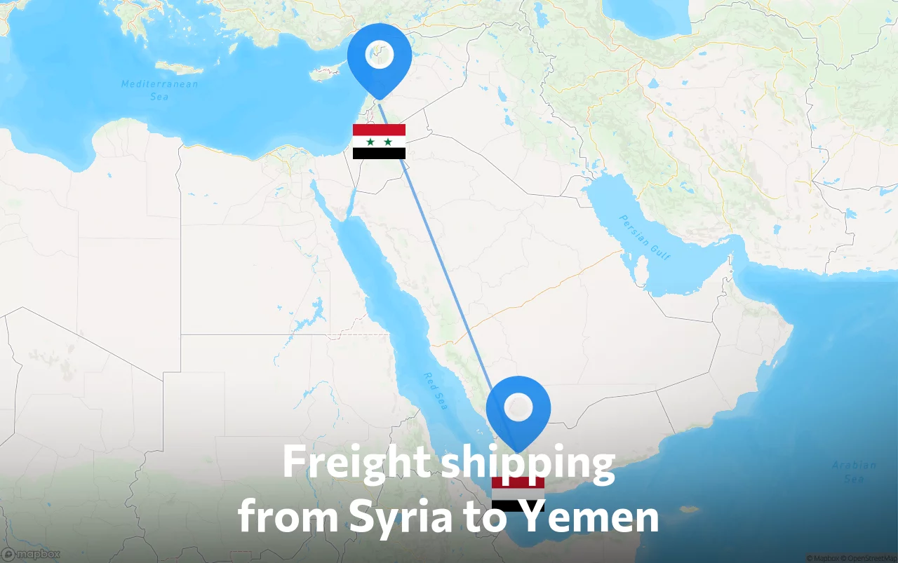 Shipping route from Syria to Yemen
