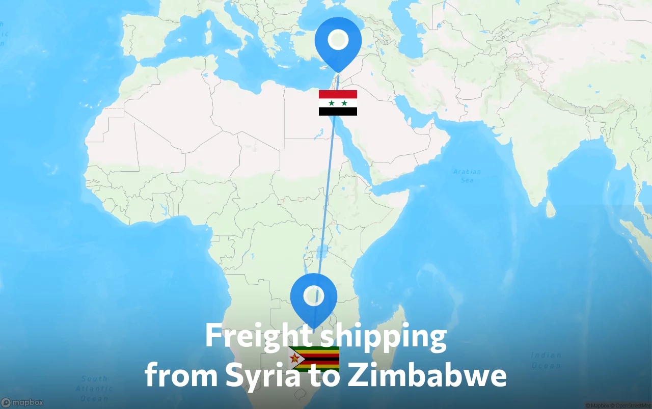 Shipping route from Syria to Zimbabwe