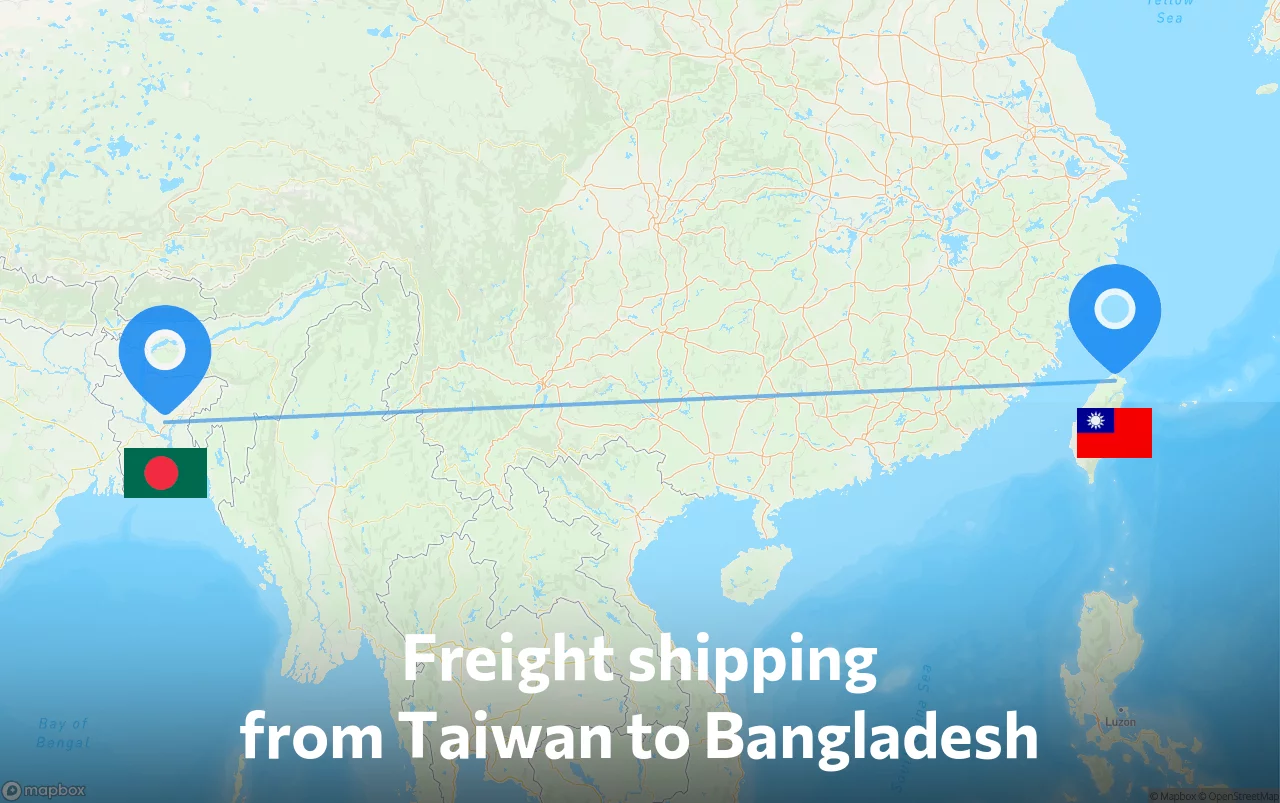 Shipping route from Taiwan to Bangladesh