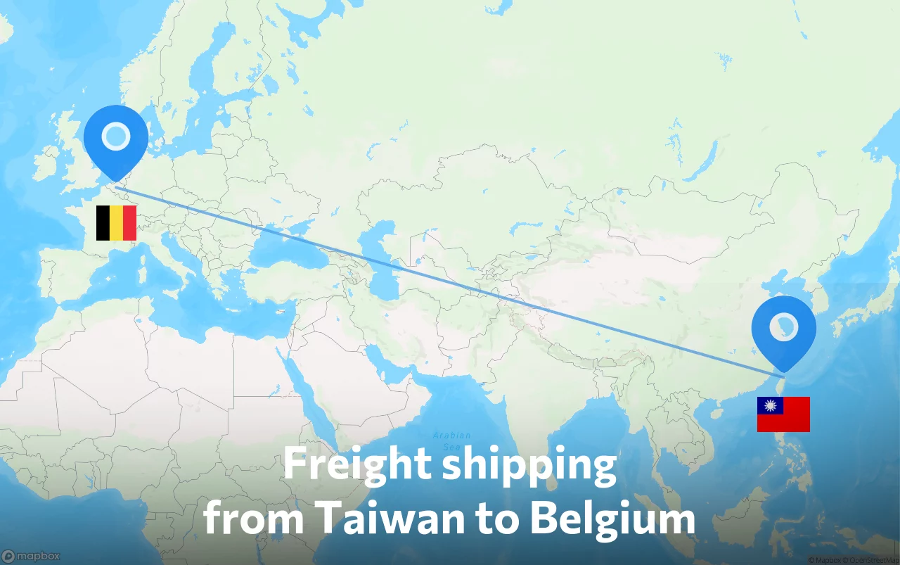 Shipping route from Taiwan to Belgium
