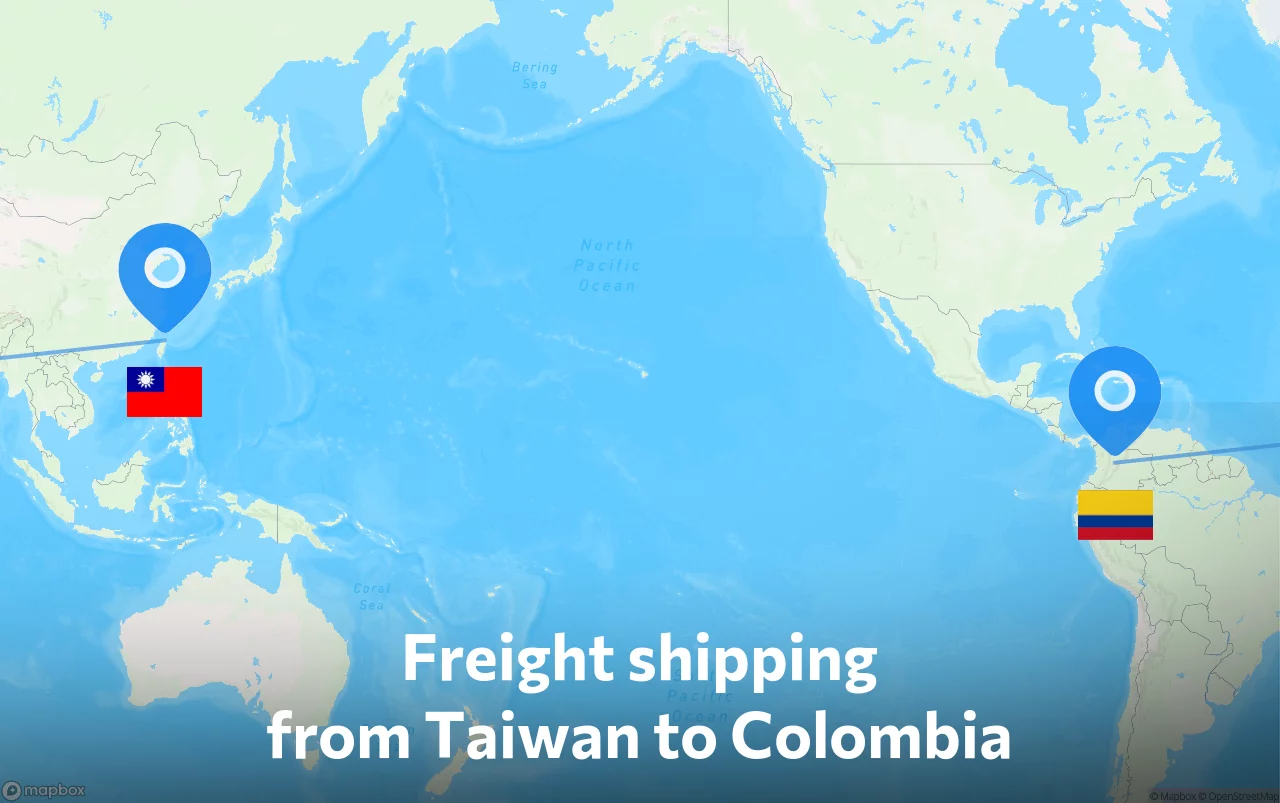 Shipping route from Taiwan to Colombia