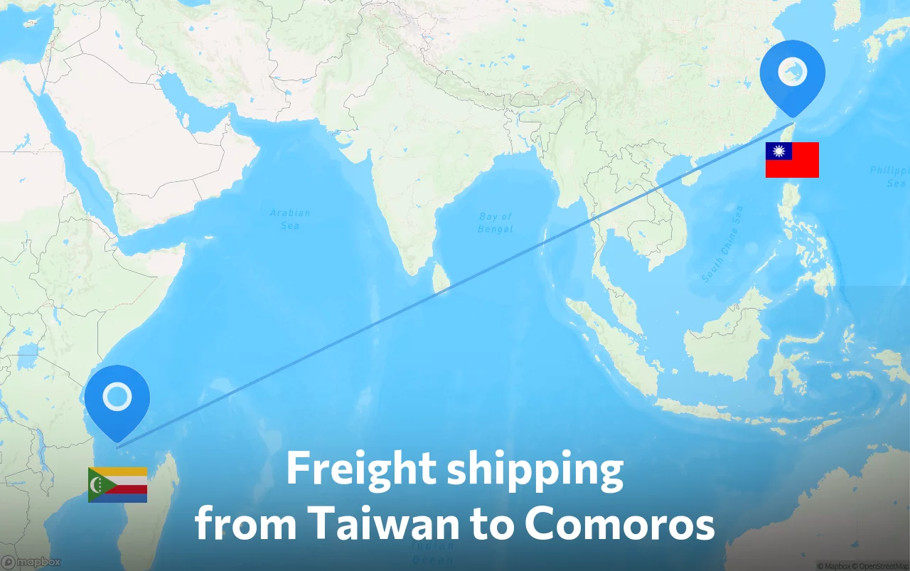 Shipping route from Taiwan to Comoros