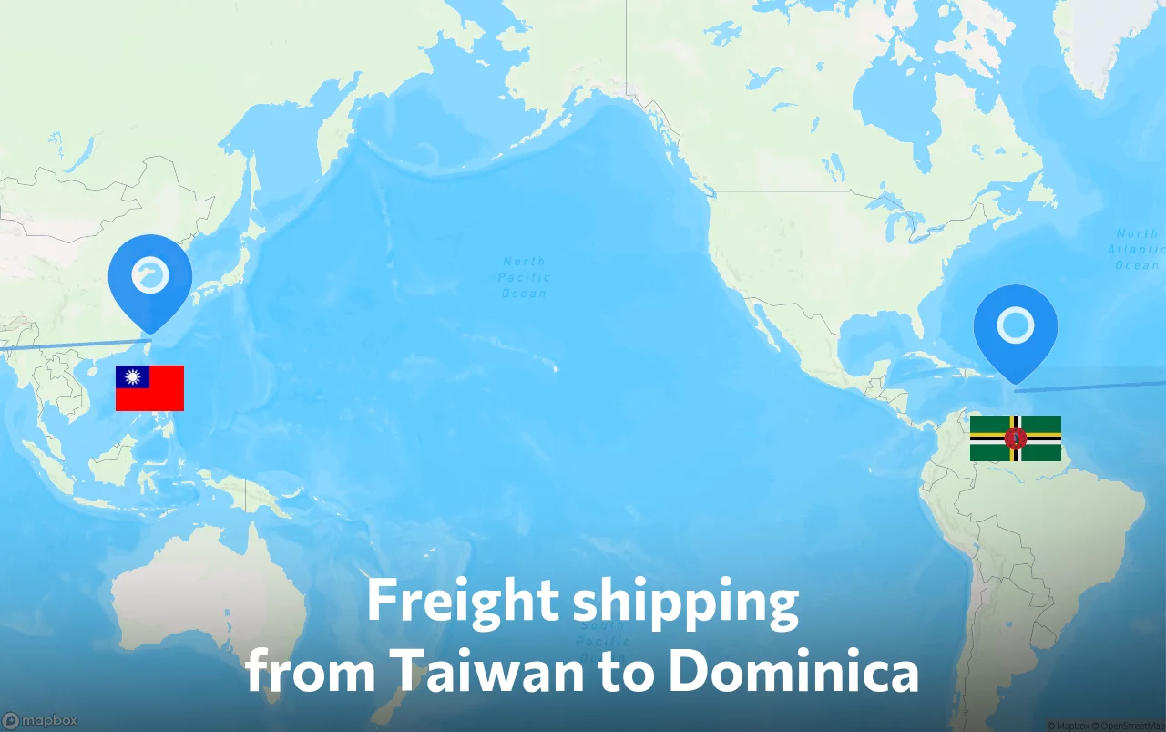 Shipping route from Taiwan to Dominica
