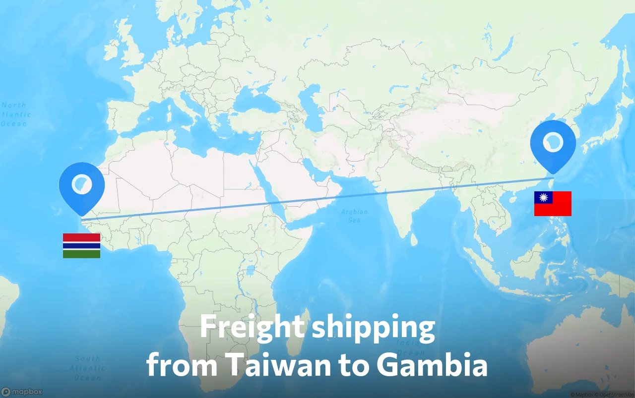 Shipping route from Taiwan to Gambia