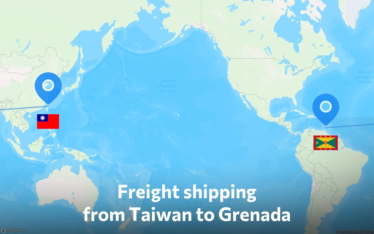 Shipping route from Taiwan to Grenada