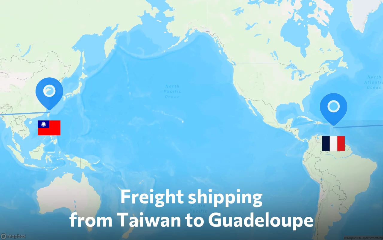 Shipping route from Taiwan to Guadeloupe