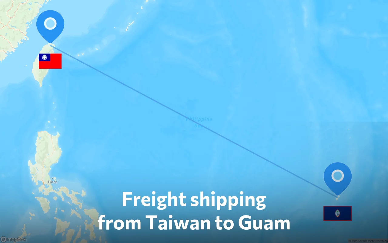 Shipping route from Taiwan to Guam