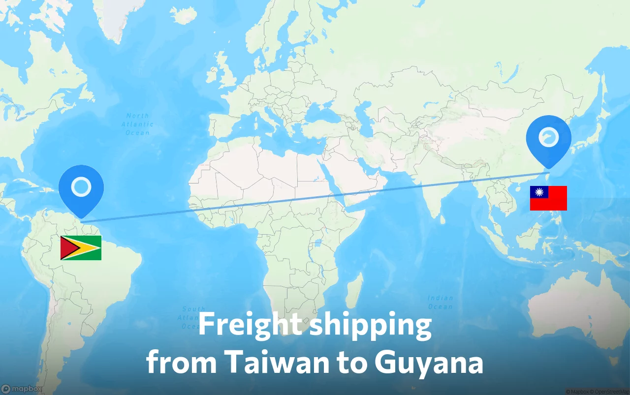 Shipping route from Taiwan to Guyana