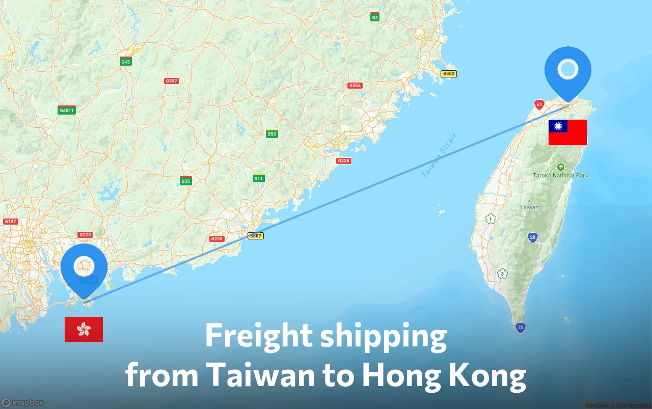 Shipping route from Taiwan to Hong Kong
